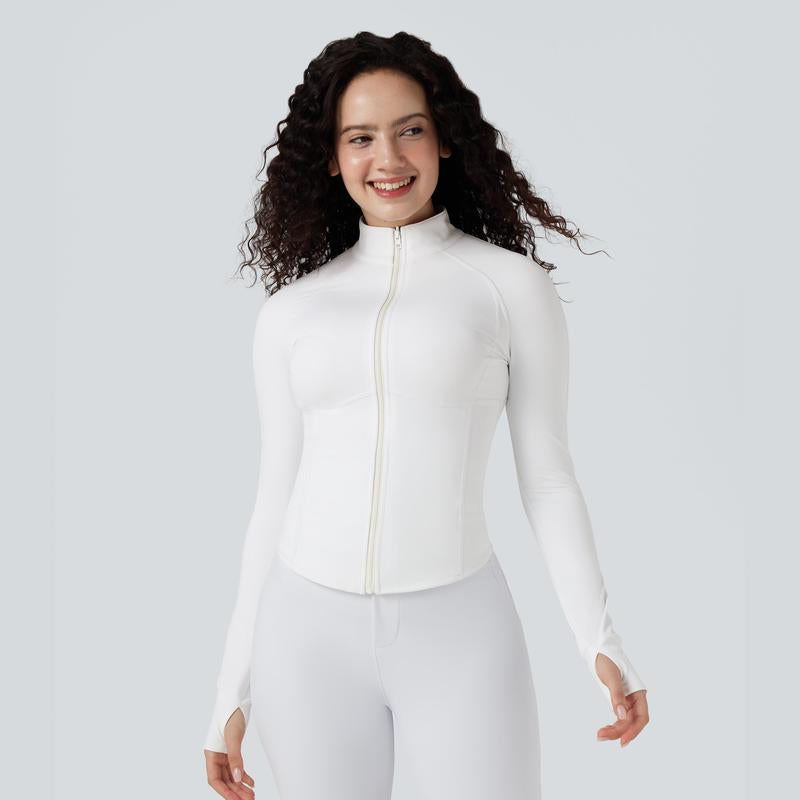  Cropped Puffer Coat & Thumb Holes Curved Hem Jacket with Pocket