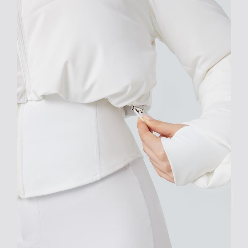  Cropped Puffer Coat & Thumb Holes Curved Hem Jacket with Pocket